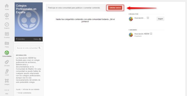 Comunidades Google Plus Solicitar Unirse