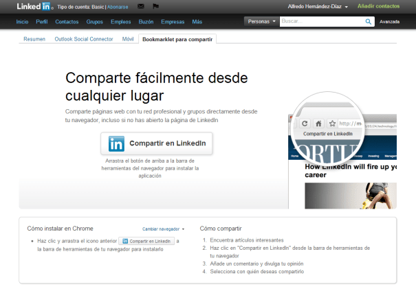 Compartir LinkedIn BookMarklet 