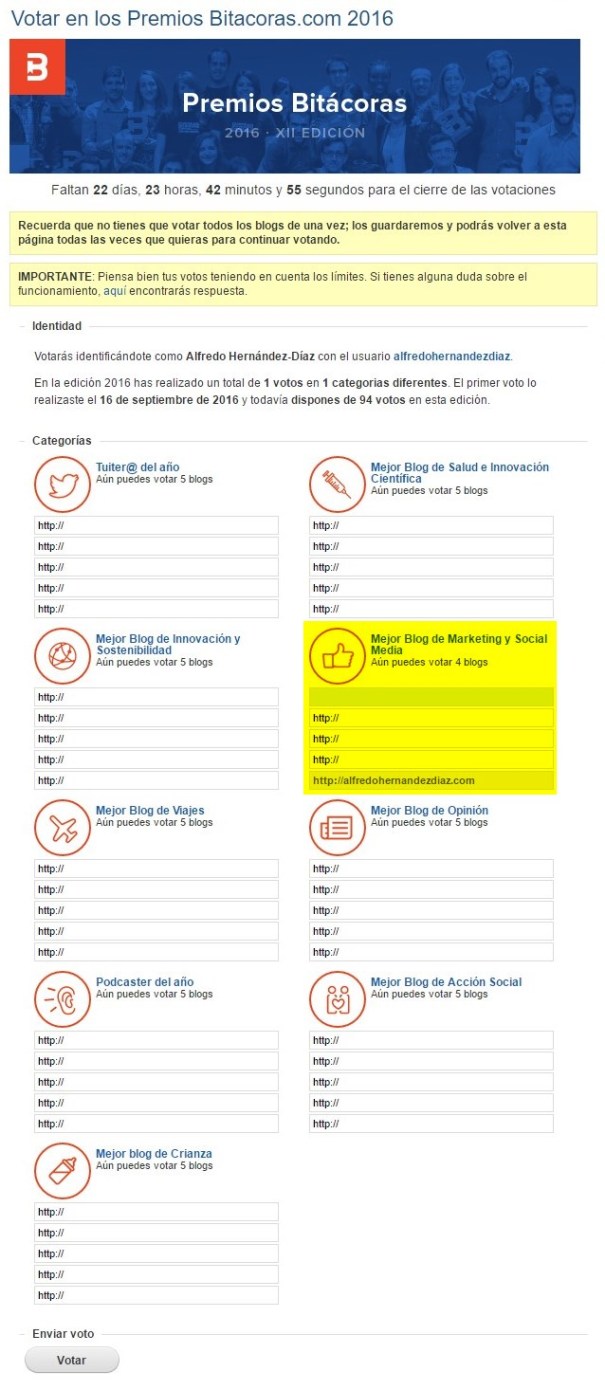 Votar Premios Bitácoras 2016